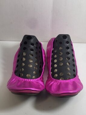 Women's Metallic Pink Foldable Ballet Flats - Comfortable Slip-On